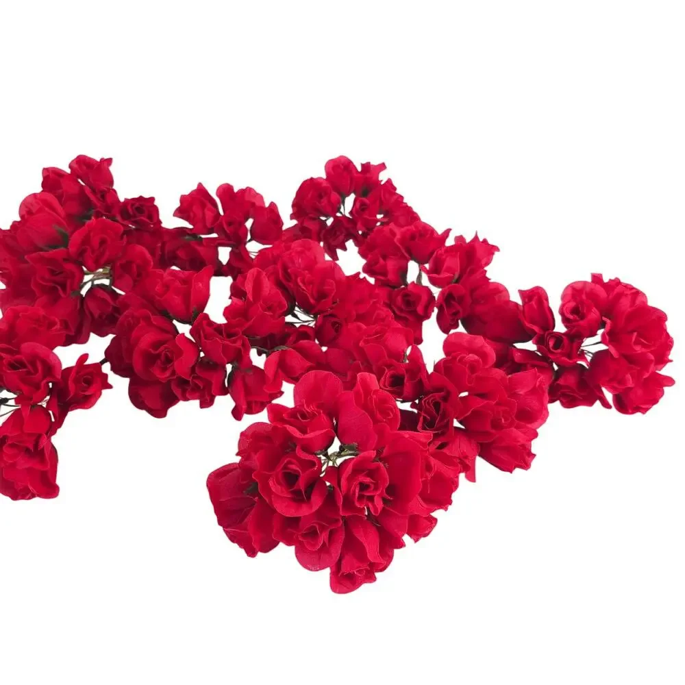 Red Artificial Silk Rose Picks Wired Stems Wedding Craft 1